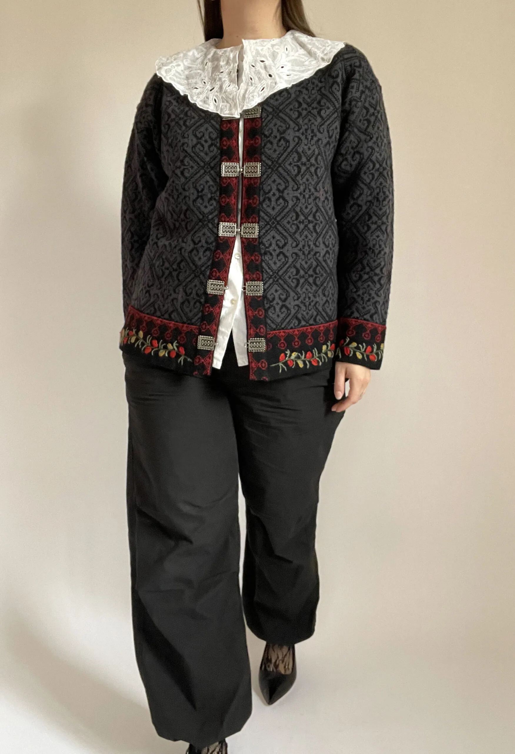 Cardigan vintage norvegese fatto a mano in pura lana