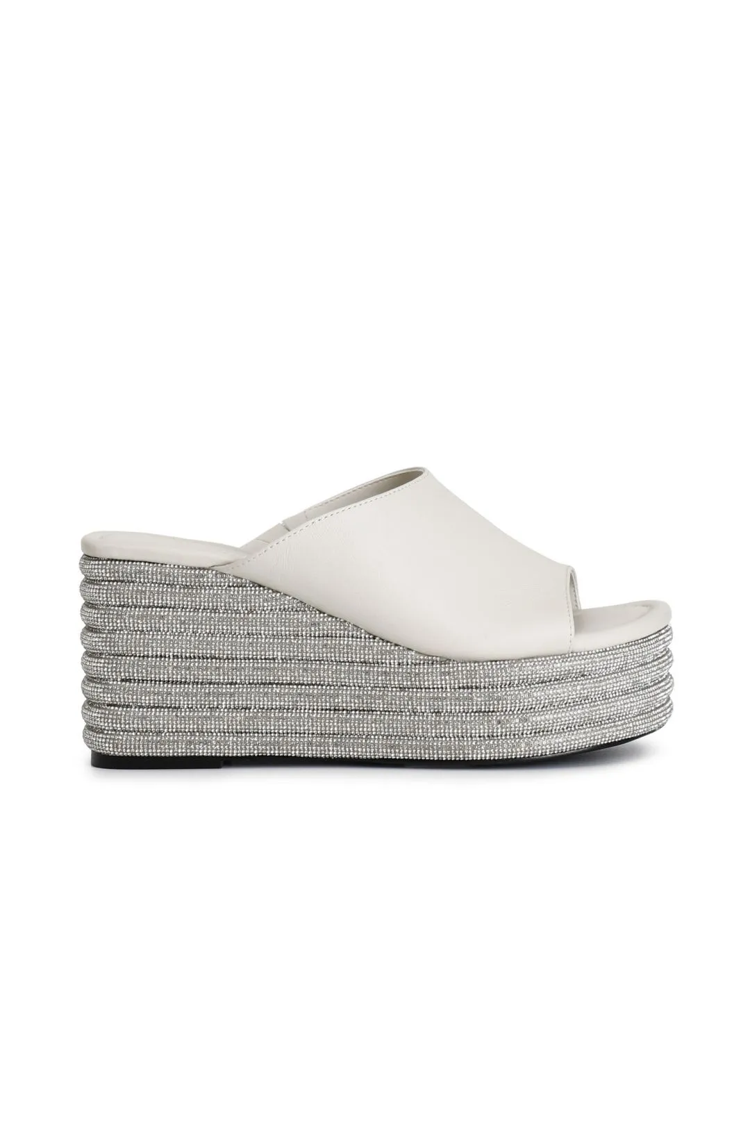 ciabatta in nappa con zeppa strass panna
