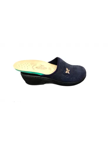Ciabatta pantofola FLY FLOT plantare estraibile Lana blu zeppa rialzata