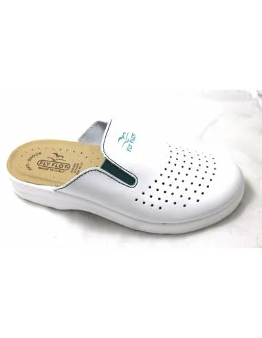 ciabatta uomo fly flot in pelle bianca elastici verdi