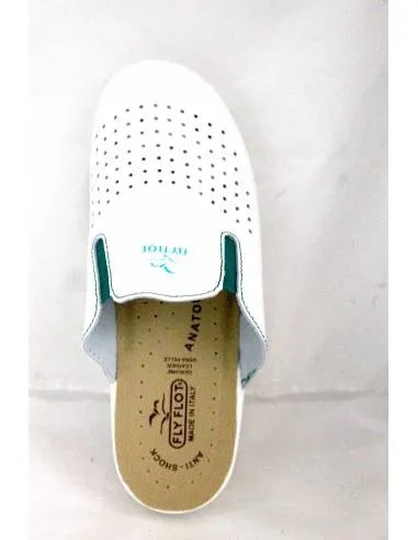 ciabatta uomo fly flot in pelle bianca elastici verdi