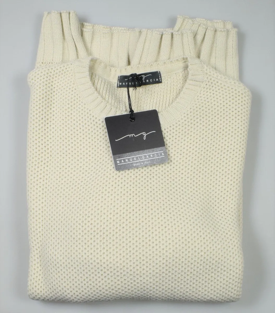 Crew-neck sweater manuel garcia ecru mixed wool