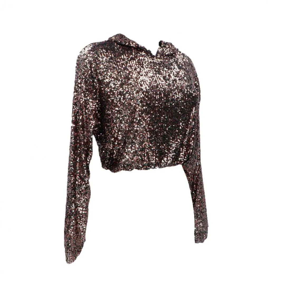 Crop top paillettes 91029 Nero paillettes multicolor