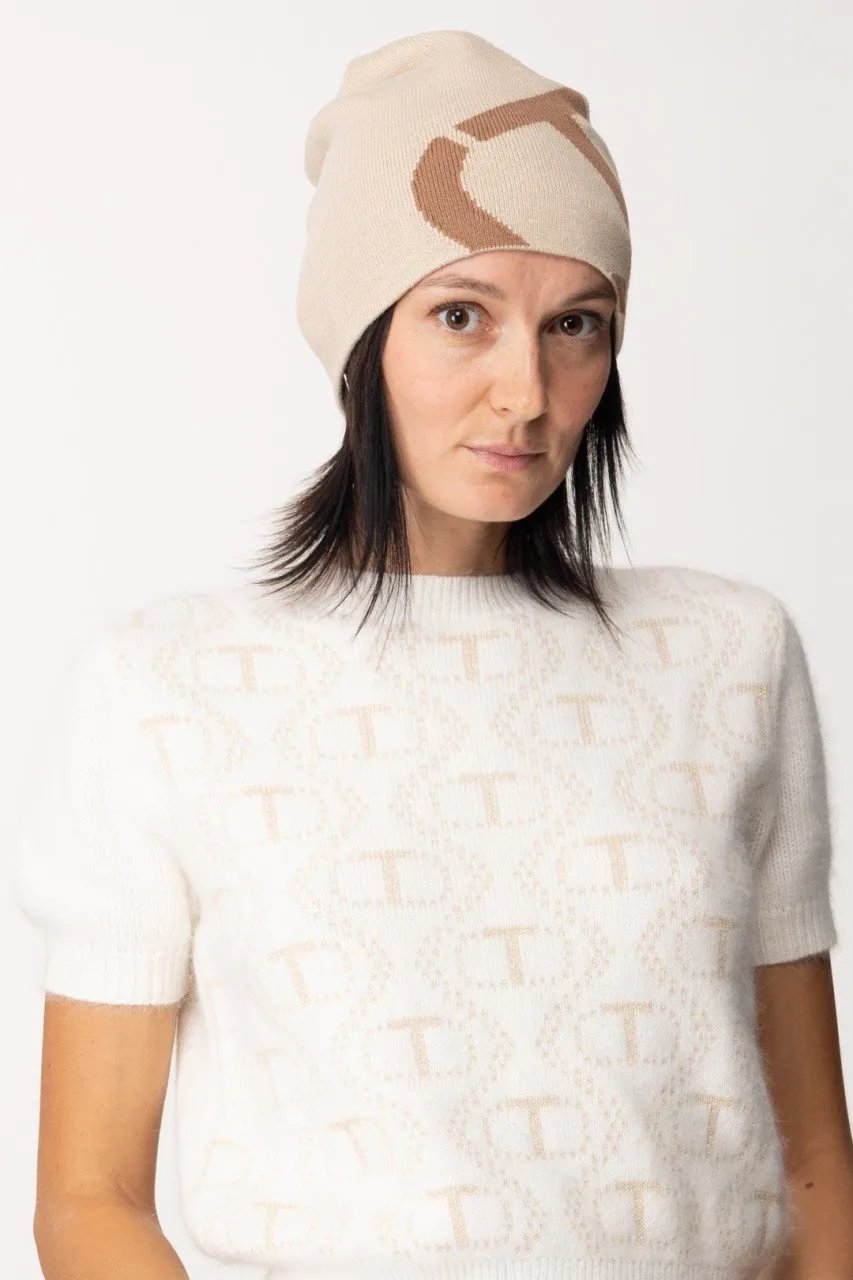 Cuffia in maglia con logo PECAN BROWN