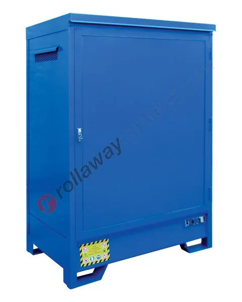 Deposito di stoccaggio in acciaio zincato verniciato 1360 x 920 x 1845 mm con vasca di raccolta per 2 fusti da 200 lt