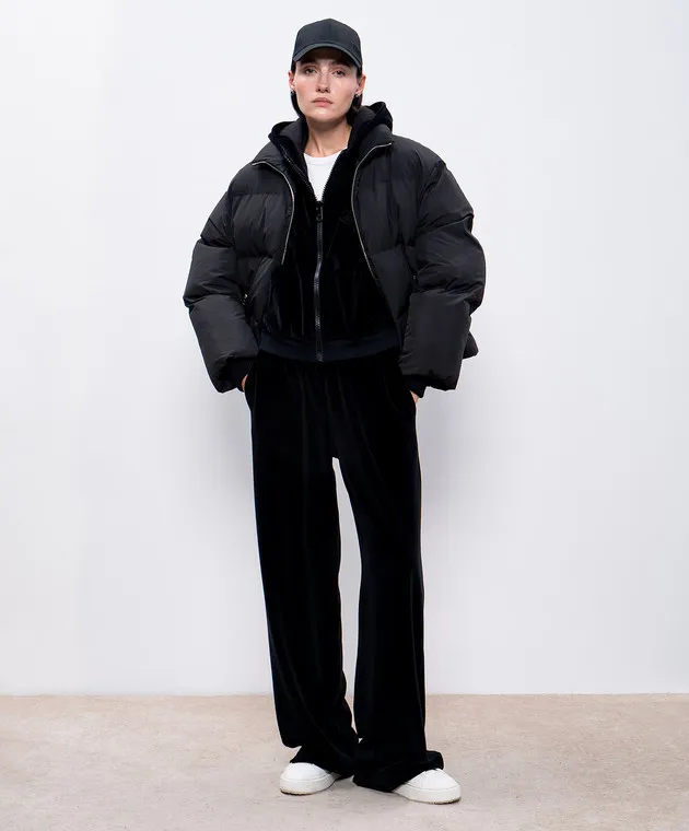 Dolce&Gabbana Pantaloni della tuta in velluto nero con ricamo logo FTC7VZGDCNX