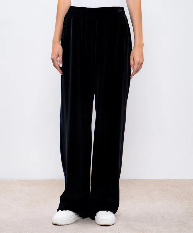 Dolce&Gabbana Pantaloni della tuta in velluto nero con ricamo logo FTC7VZGDCNX