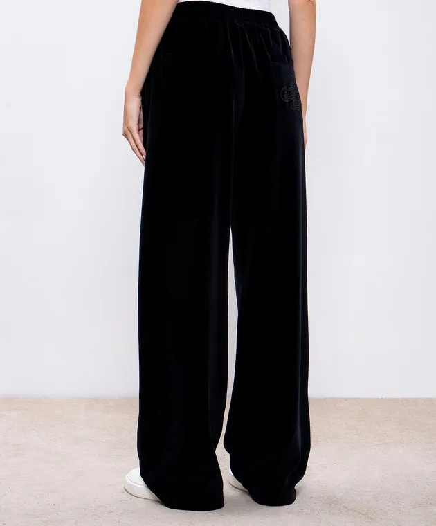 Dolce&Gabbana Pantaloni della tuta in velluto nero con ricamo logo FTC7VZGDCNX