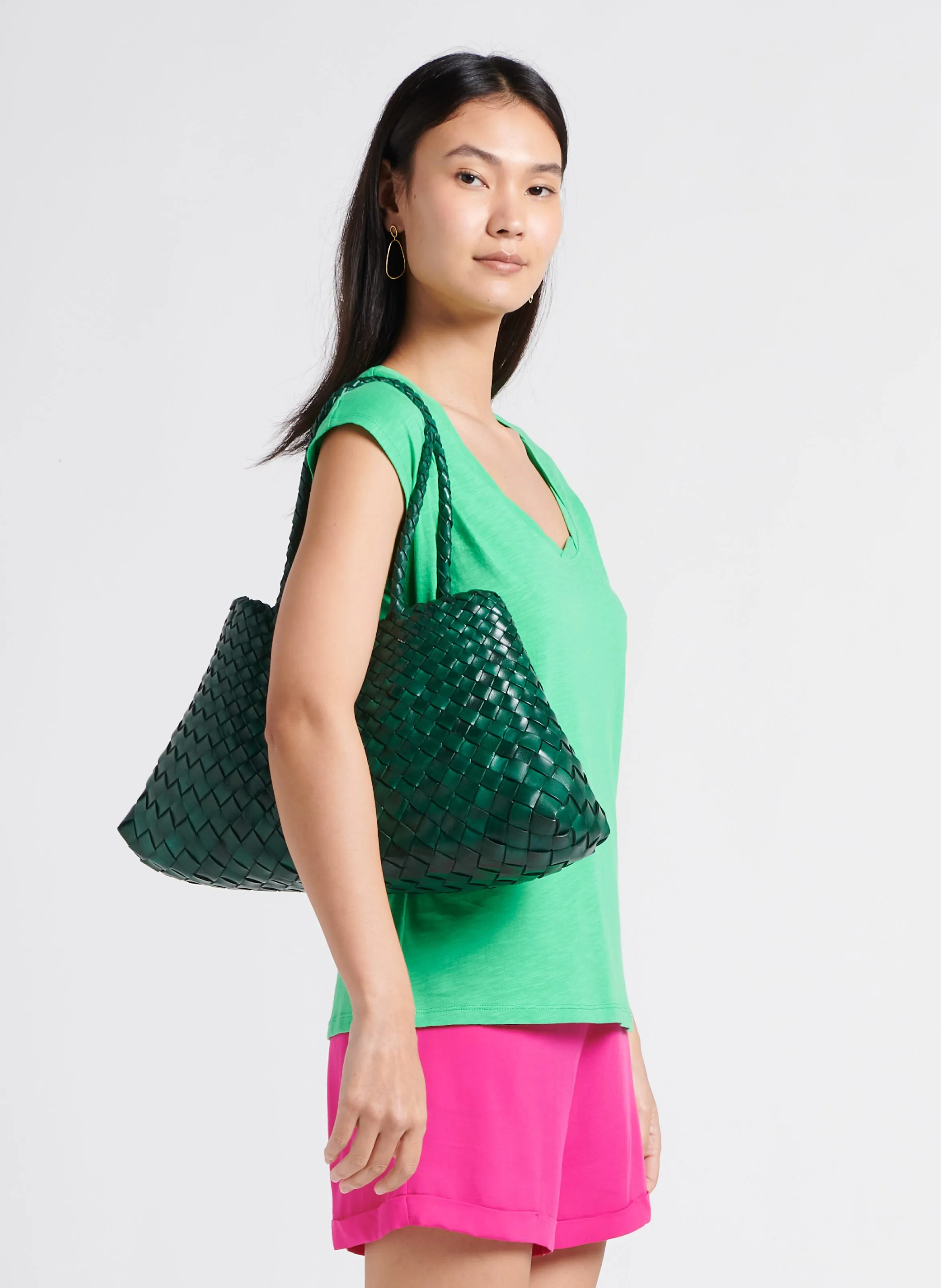  DRAGON DIFFUSION   SANTA CROCE BIG - Borsa intessuta in pelle | Verde