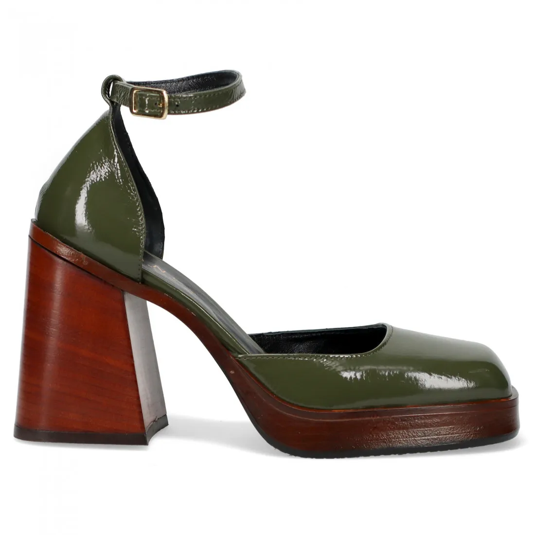 Dècolletè tacco alto Brando Carol 12 verde in pelle lucida con cinturino