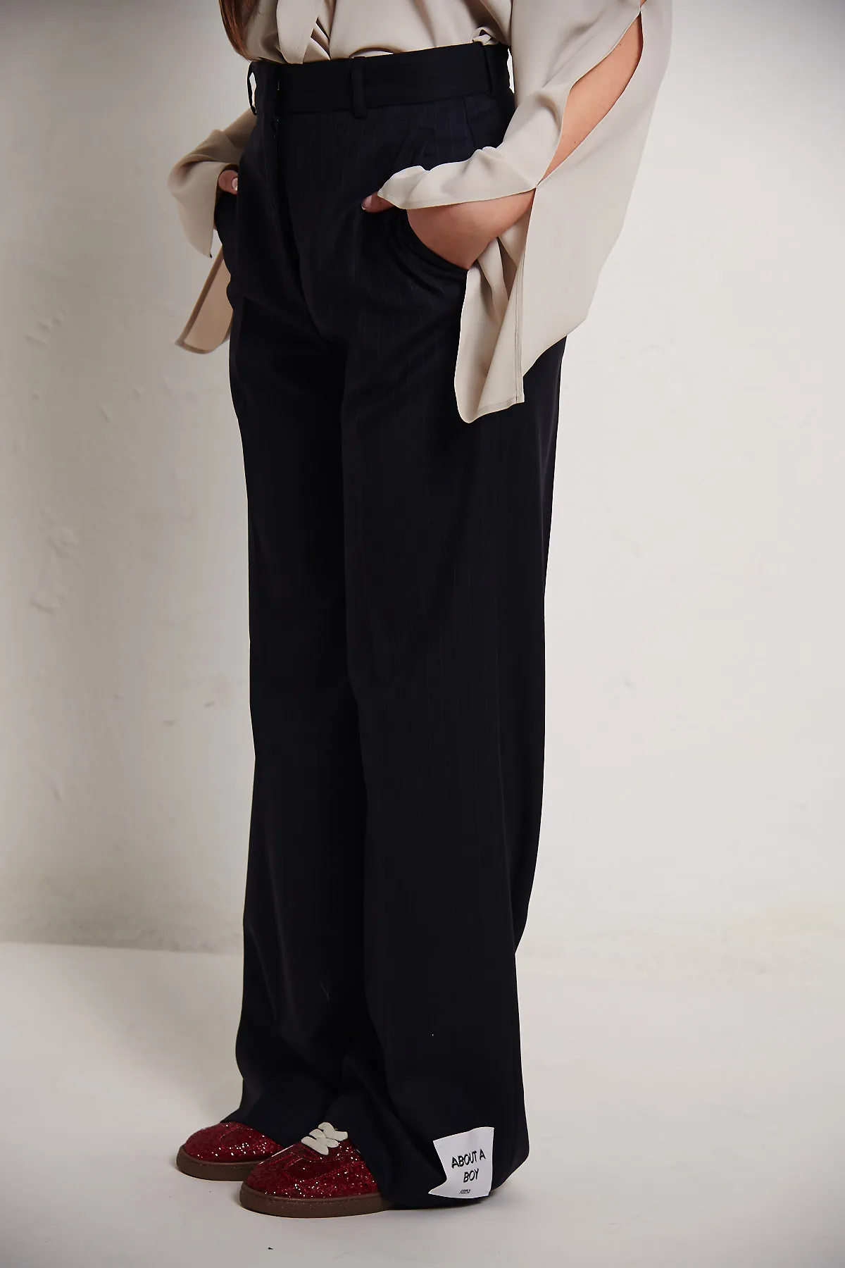 ERIKA CAVALLINI Pantalone a palazzo gessato ABOUT A BOY