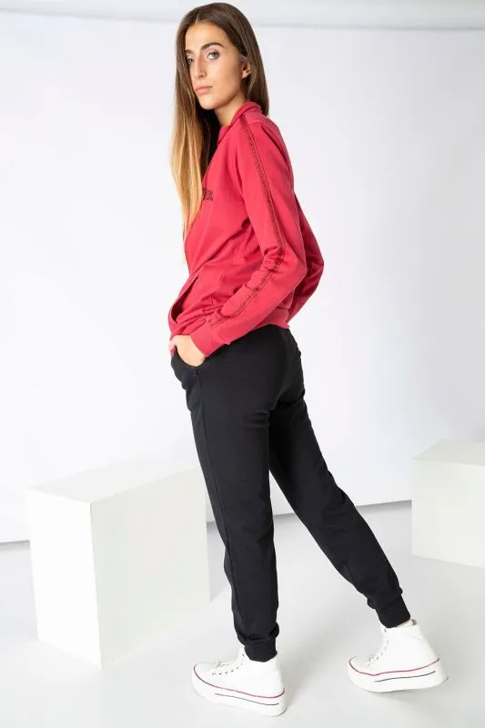 EVERLAST TUTA DONNA Deep Red / Black in felpa invernale stretch con dettagli Lurex