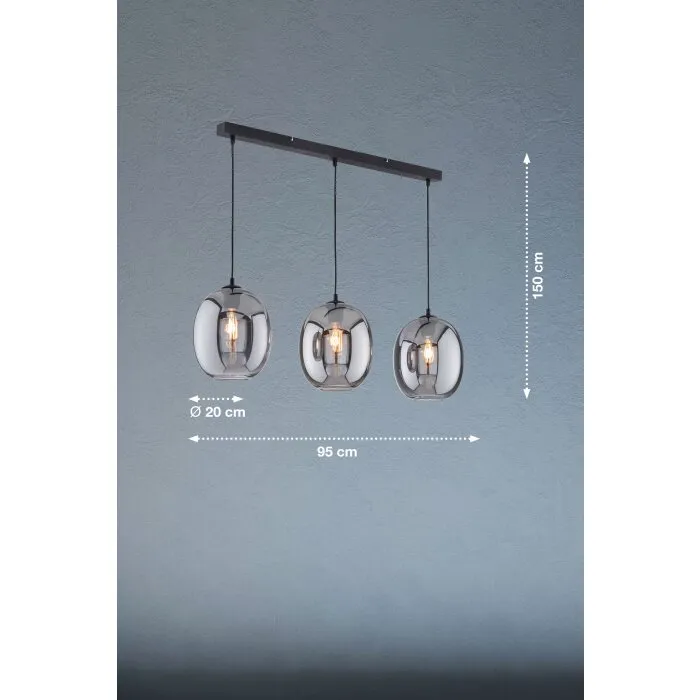 Fischer & Honsel Nayla Lampada a Sospensione Nero, 3-Luci