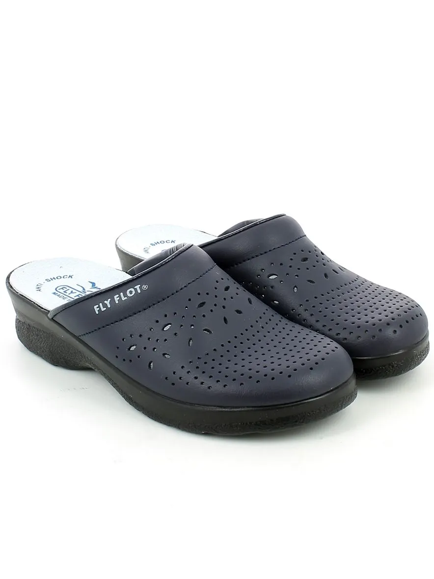 Fly Flot  Ciabatta Traforata Chiusa in Pelle Blu 