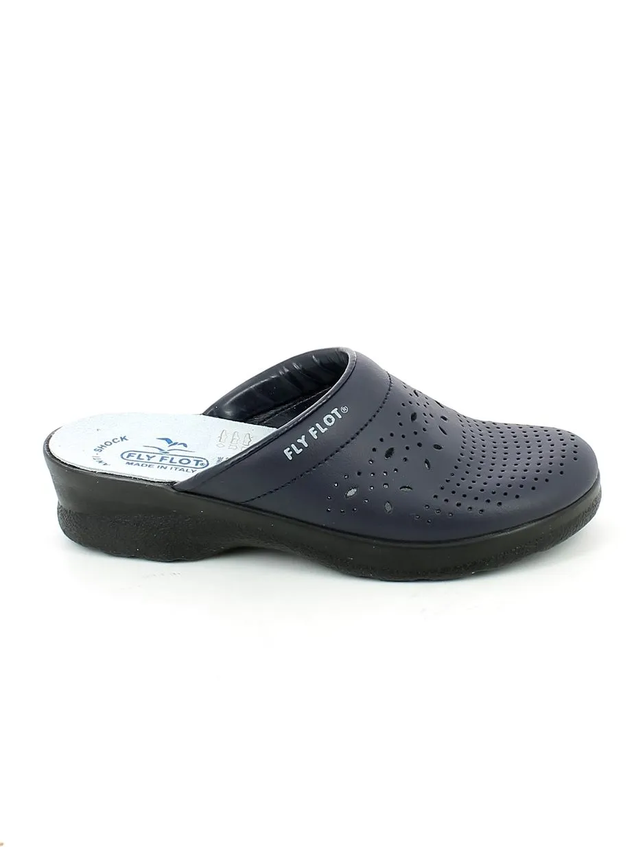 Fly Flot  Ciabatta Traforata Chiusa in Pelle Blu 