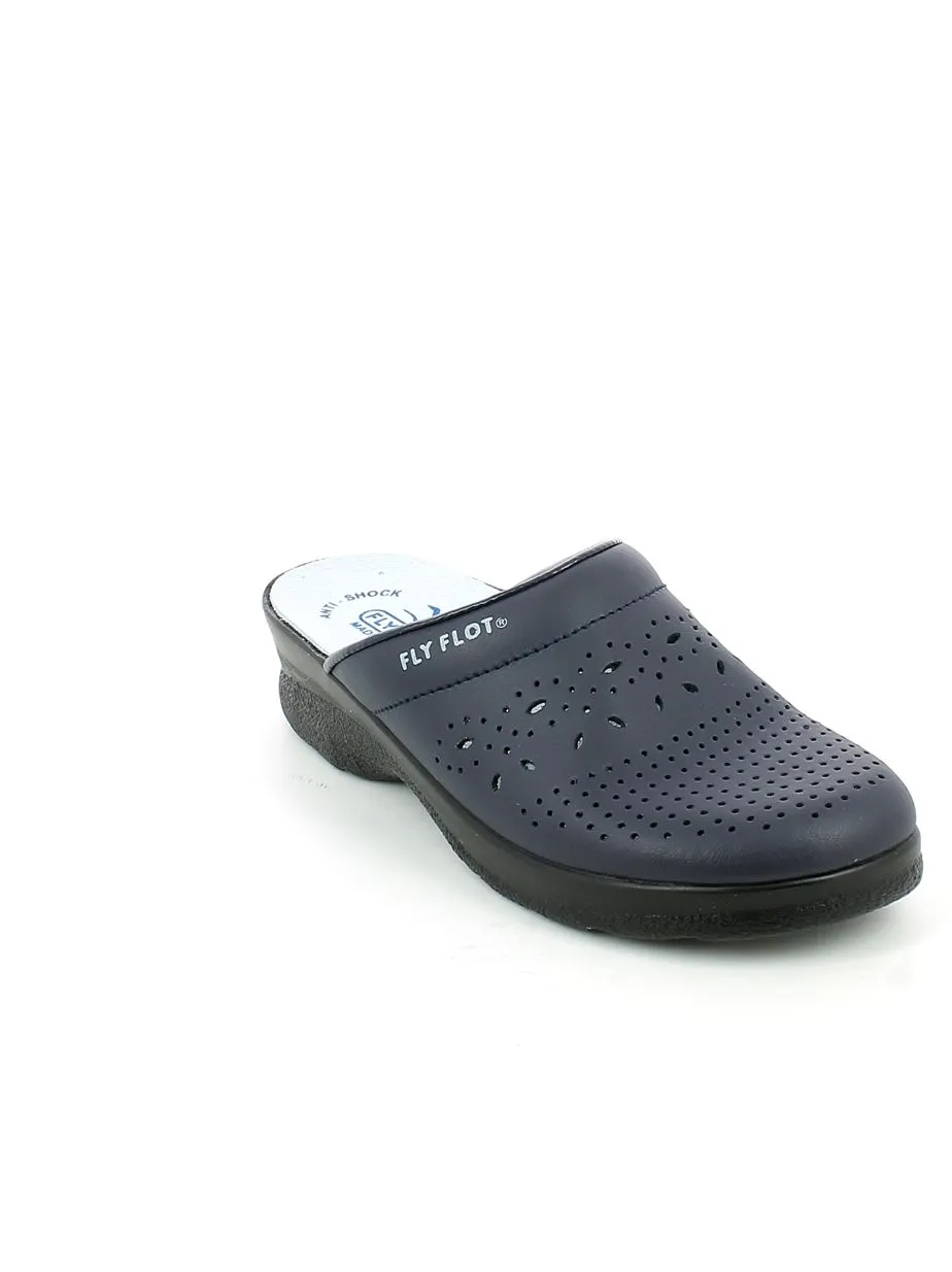 Fly Flot  Ciabatta Traforata Chiusa in Pelle Blu 
