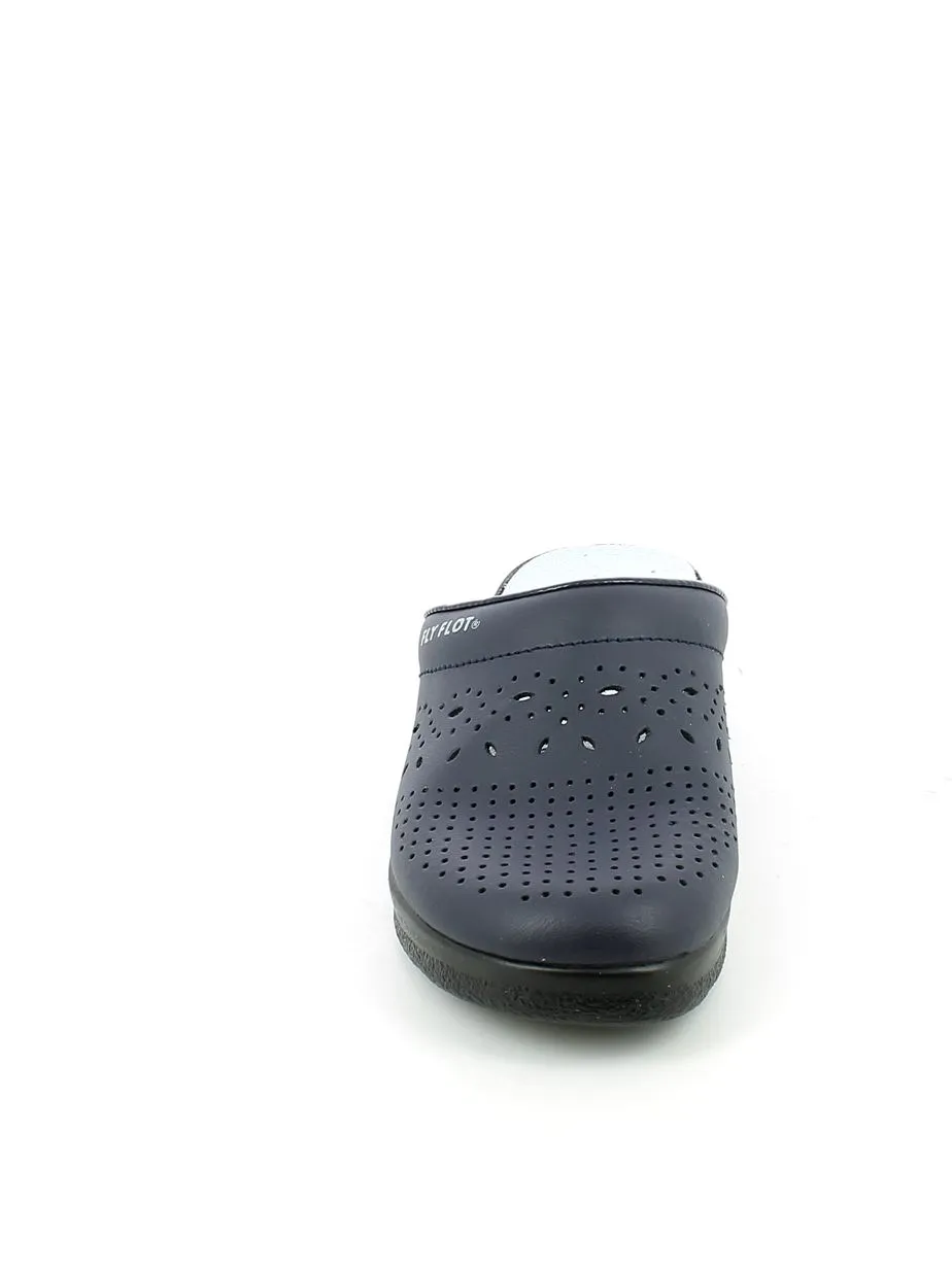 Fly Flot  Ciabatta Traforata Chiusa in Pelle Blu 