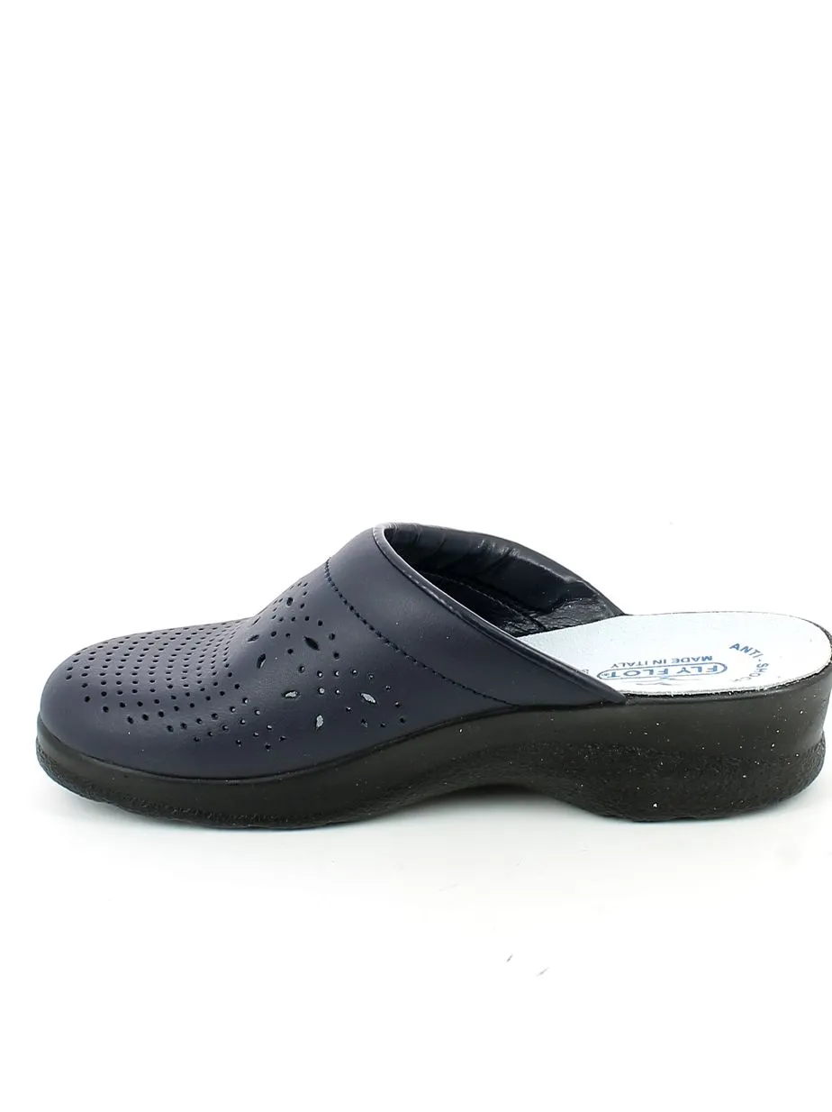 Fly Flot  Ciabatta Traforata Chiusa in Pelle Blu 