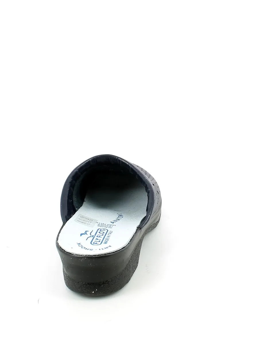 Fly Flot  Ciabatta Traforata Chiusa in Pelle Blu 