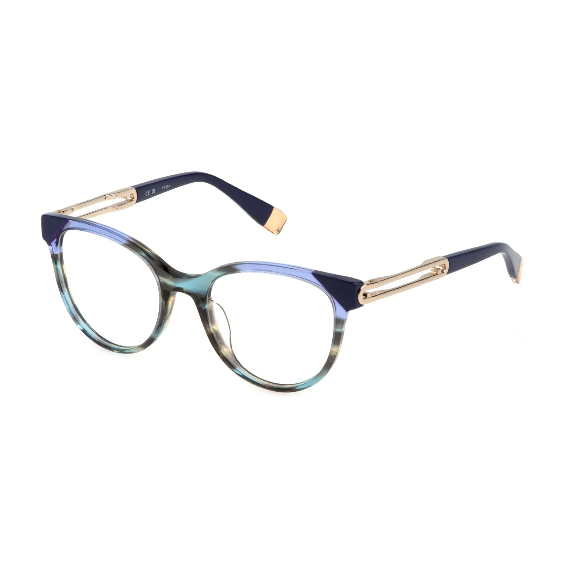   Furla VFU672 - 0931 Verde Blu Striato Lucido | Occhiale Da Vista Donna 