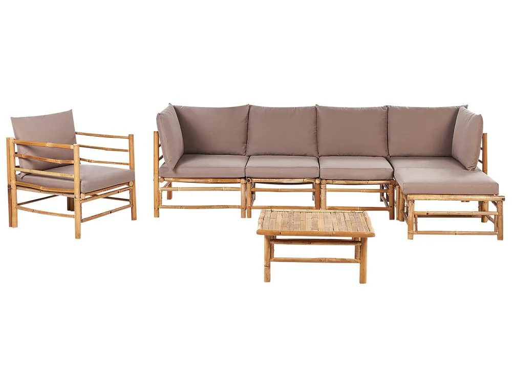 Garden Lounge Set with Table 6 Seater CERRETO Left Hand Bamboo Wood Taupe