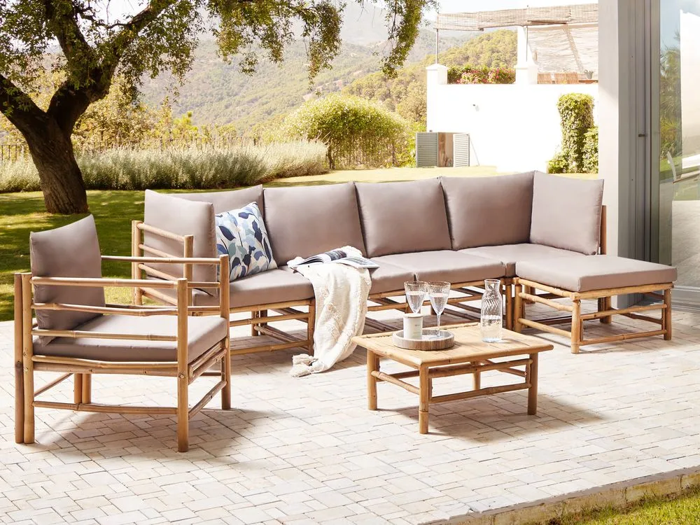 Garden Lounge Set with Table 6 Seater CERRETO Left Hand Bamboo Wood Taupe