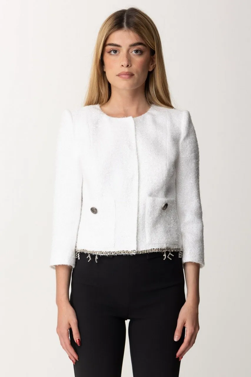 Giacca corta in tweed lurex con charms Avorio
