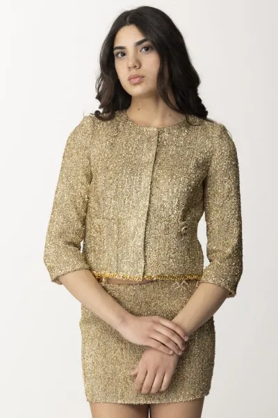 Giacca corta in tweed lurex con charms Oro