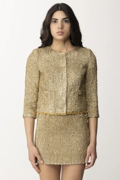 Giacca corta in tweed lurex con charms Oro
