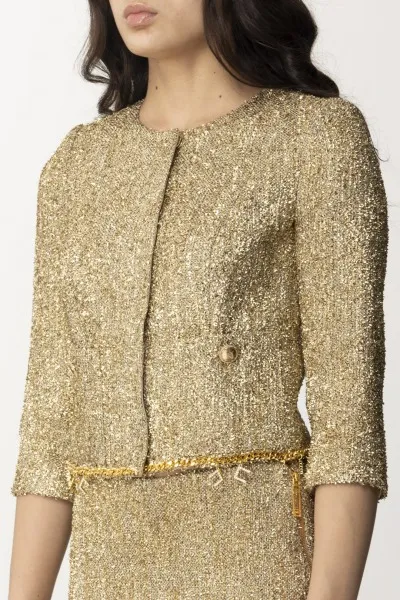 Giacca corta in tweed lurex con charms Oro