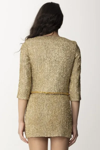 Giacca corta in tweed lurex con charms Oro
