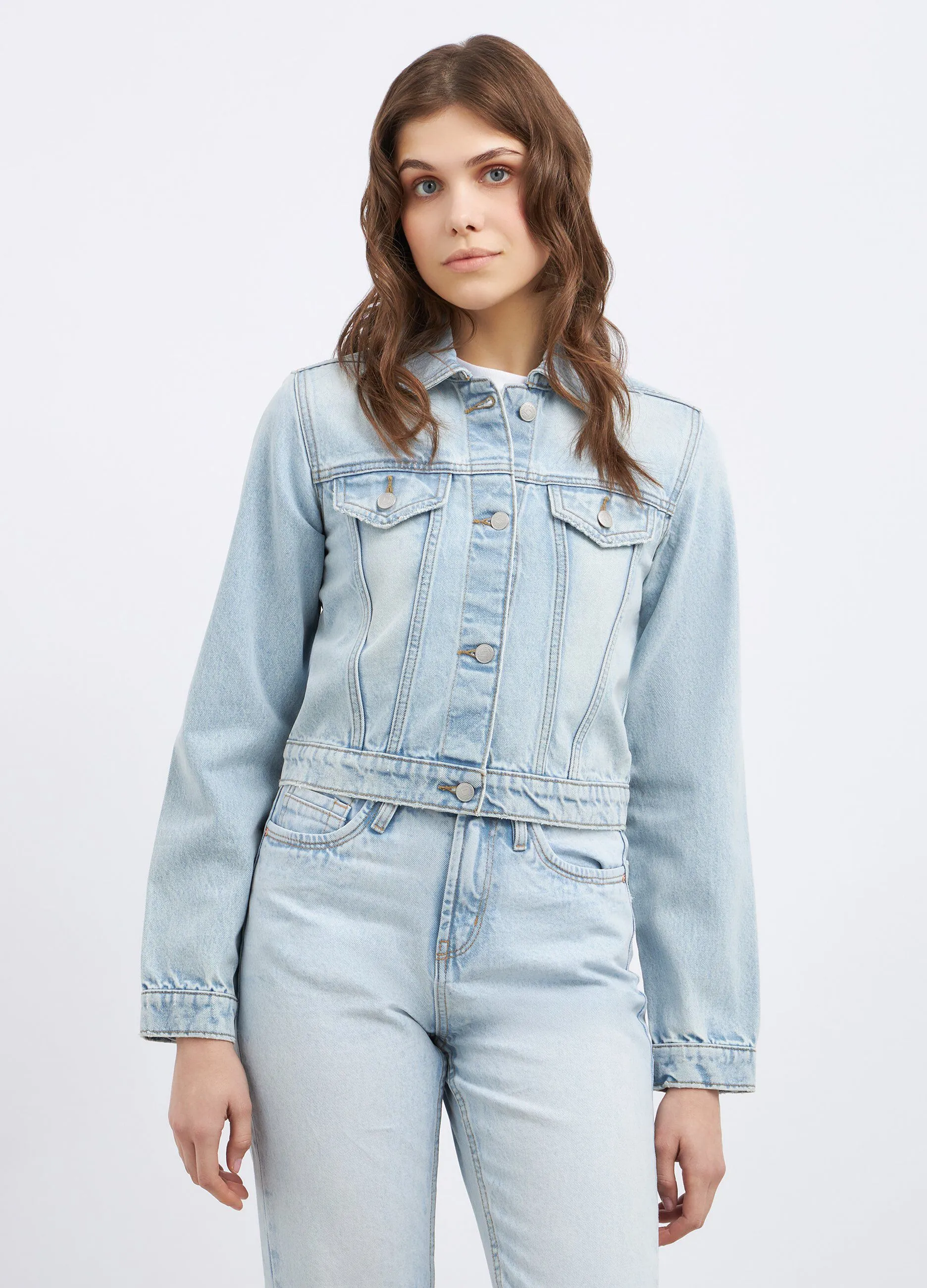 Giacca cropped in denim di puro cotone donna