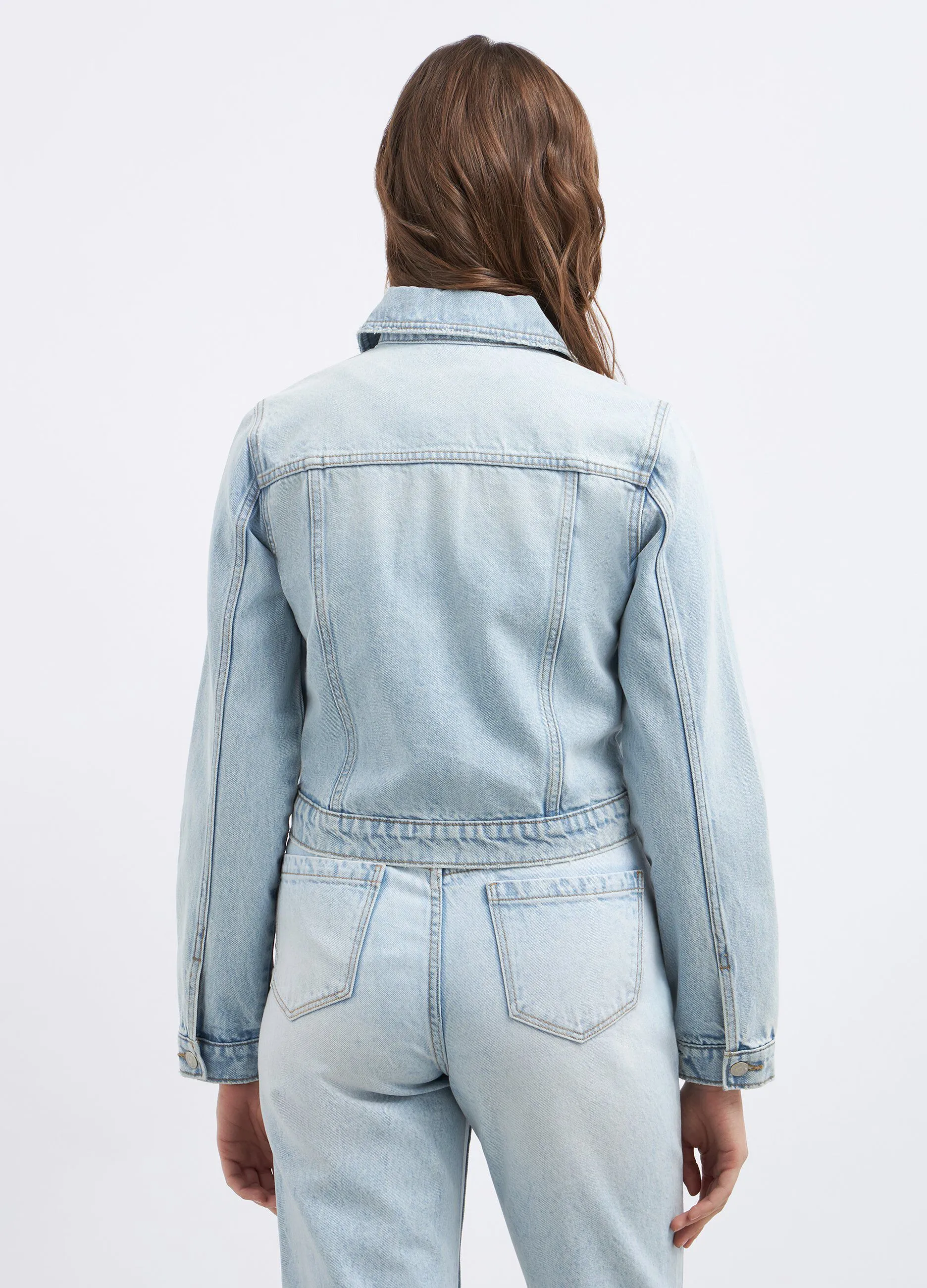 Giacca cropped in denim di puro cotone donna