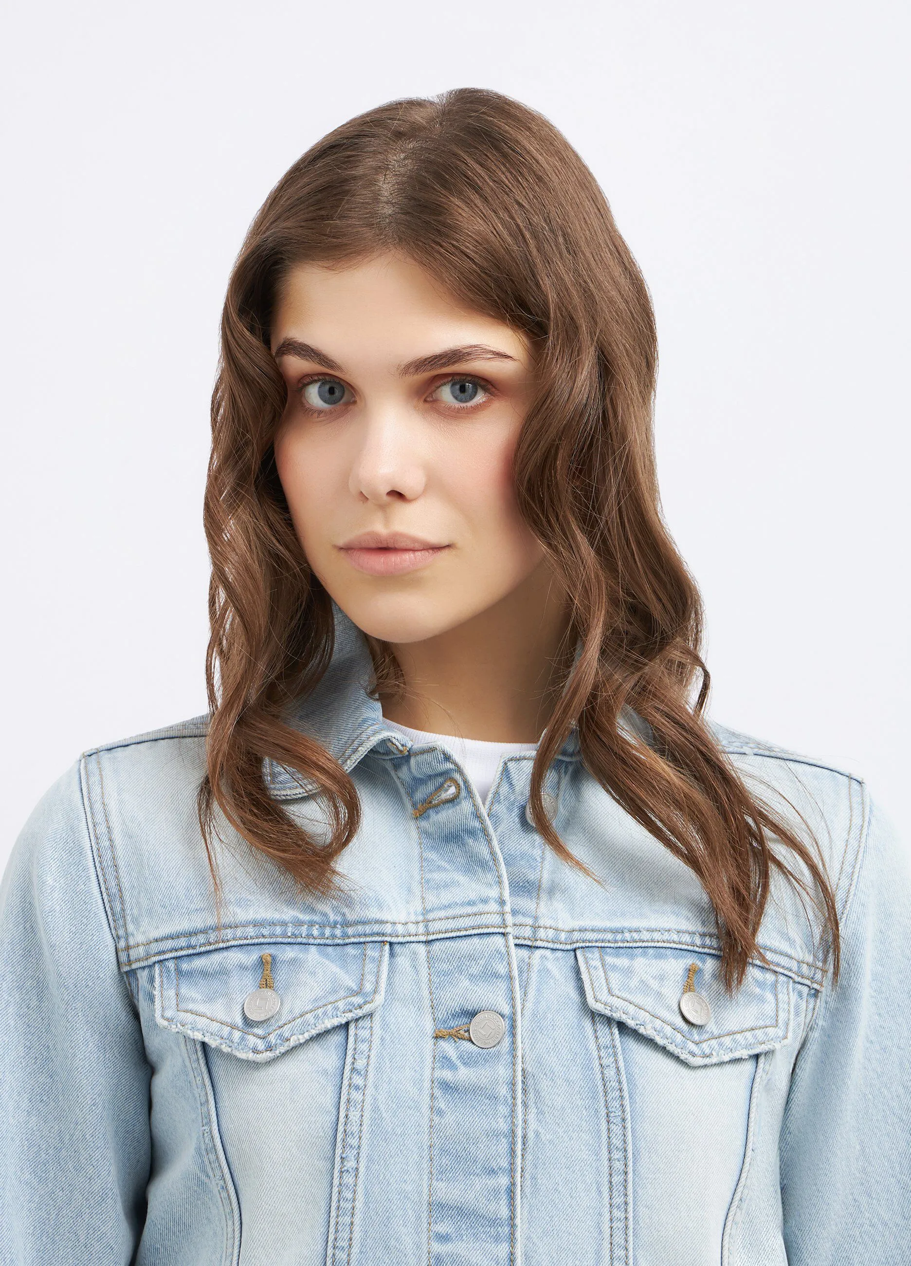 Giacca cropped in denim di puro cotone donna