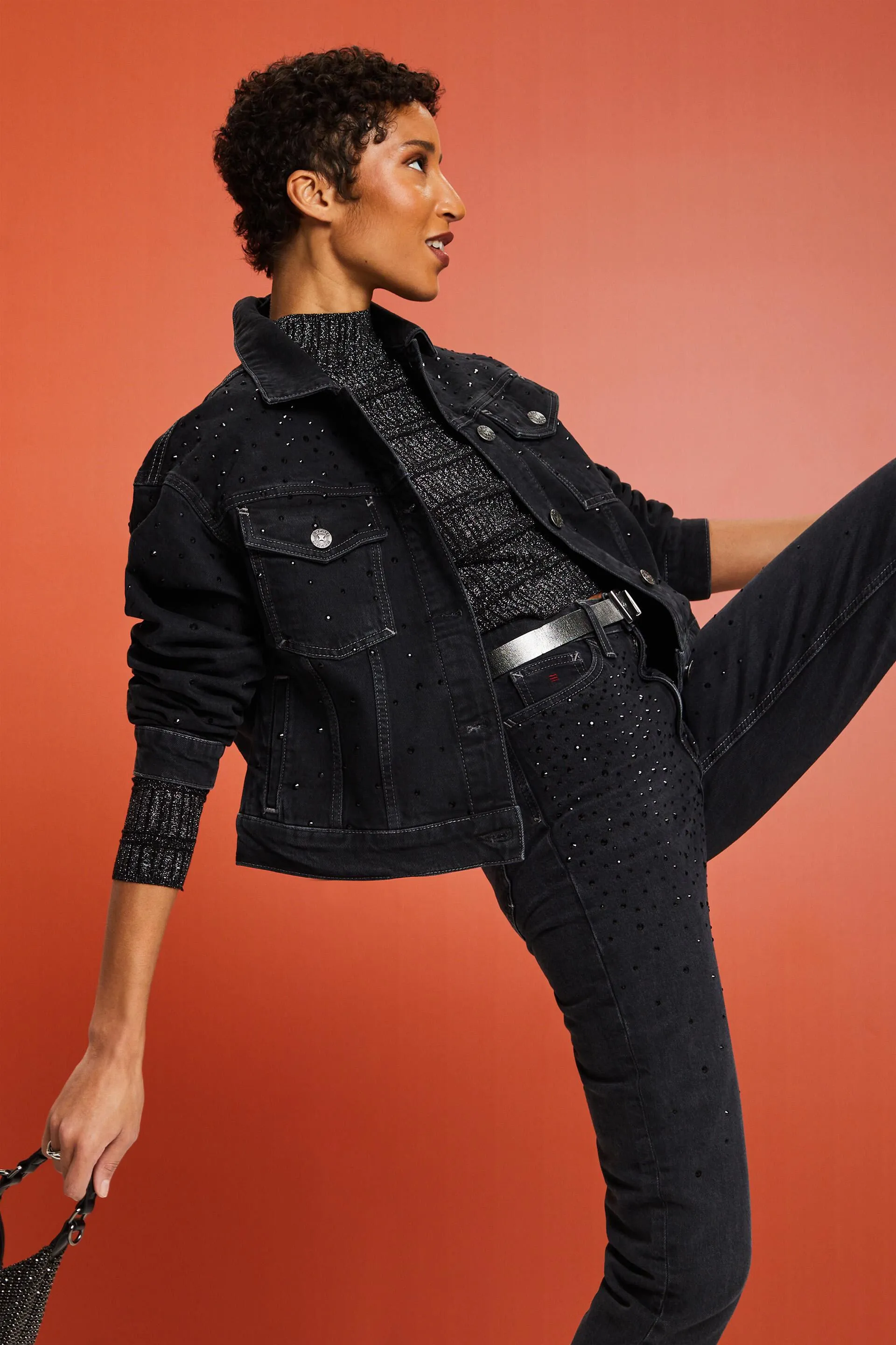 Giacca denim con strass