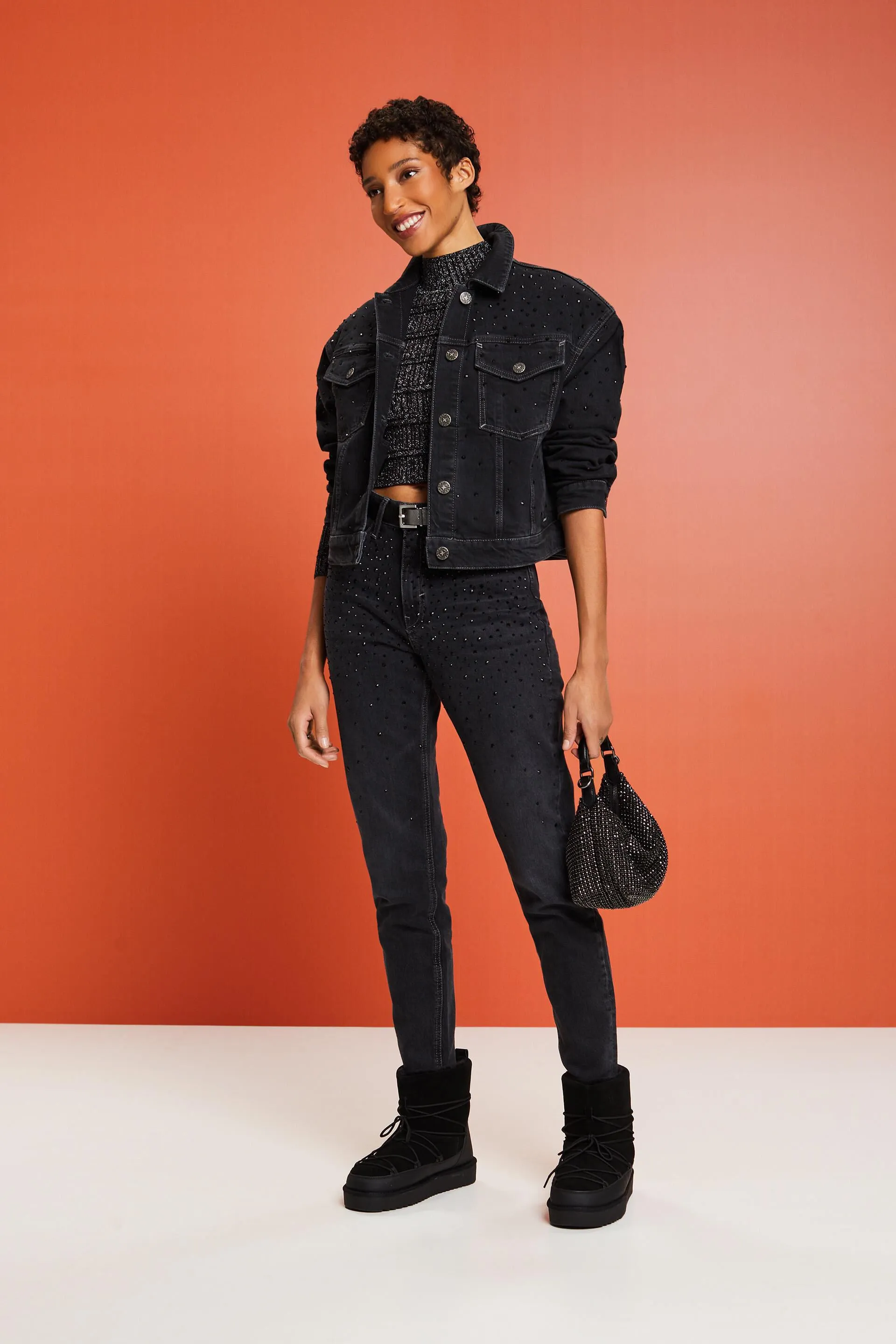 Giacca denim con strass