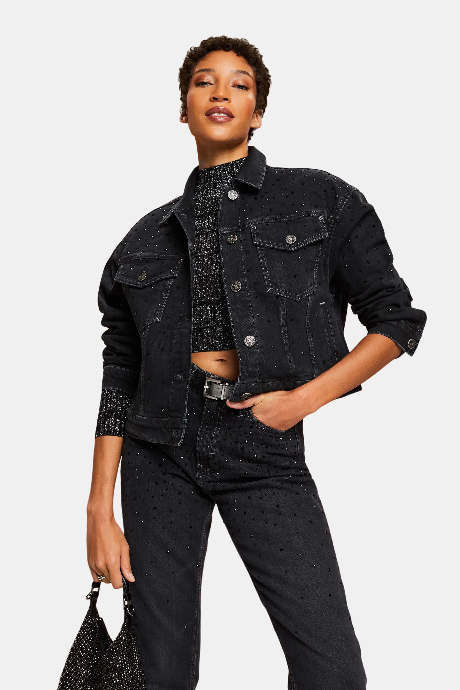 Giacca denim con strass