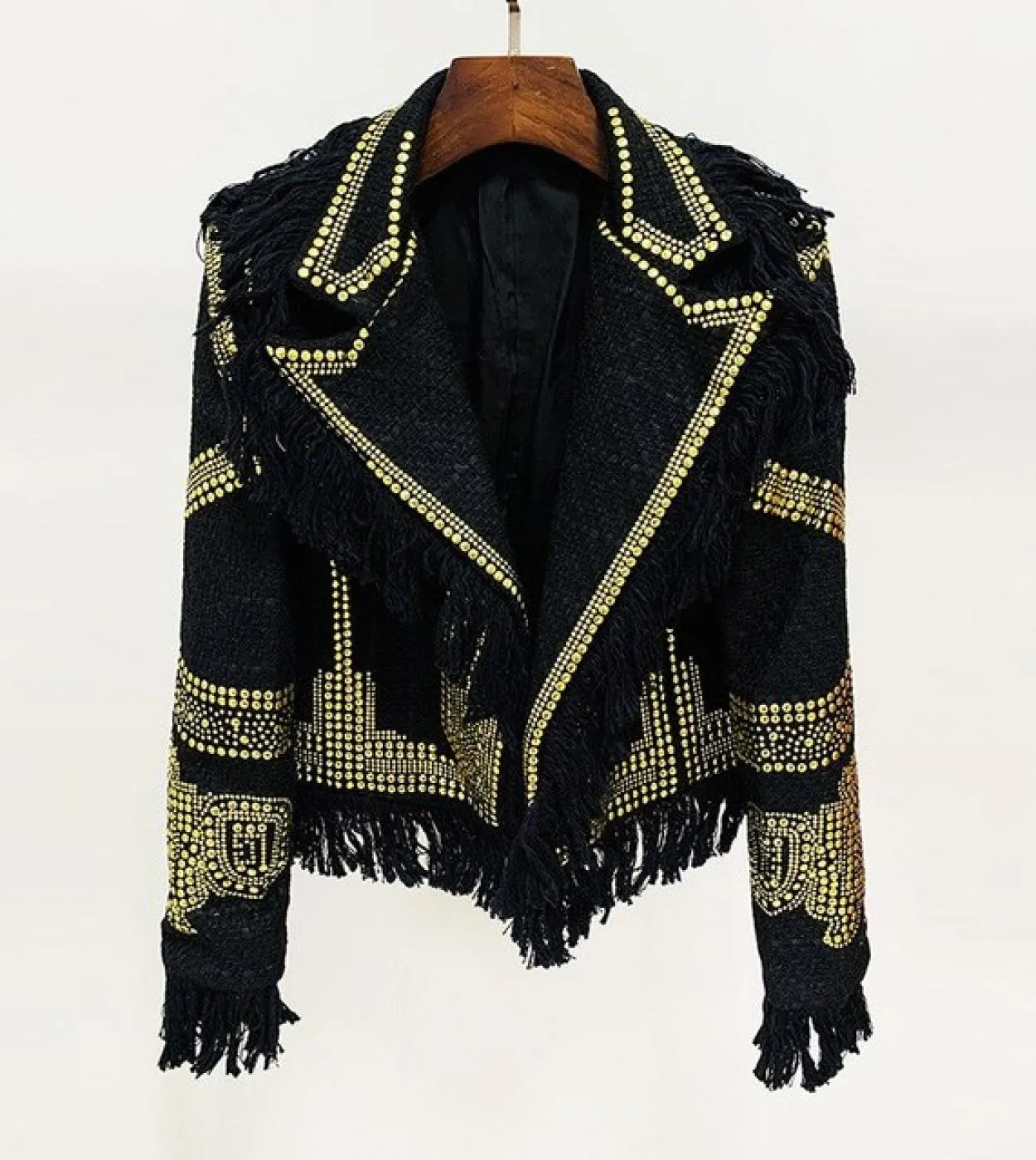 Giacca di tweed da donna 2023 New Designer Tassel Fringe Edge Hot Bordare in metallo Decorare Capispalla nera Cappotto Blazer Ou