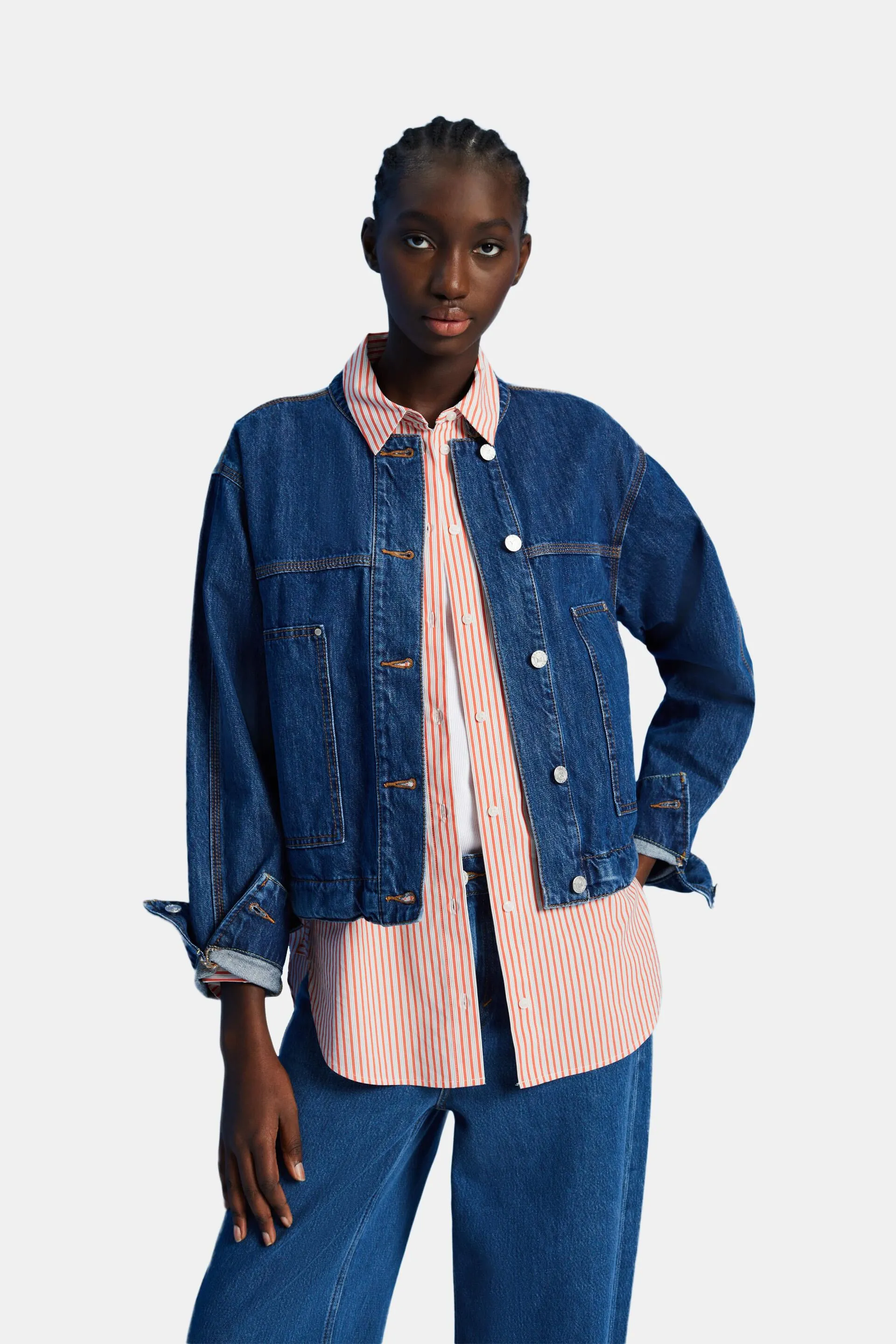 Giacca in denim senza collo con coulisse