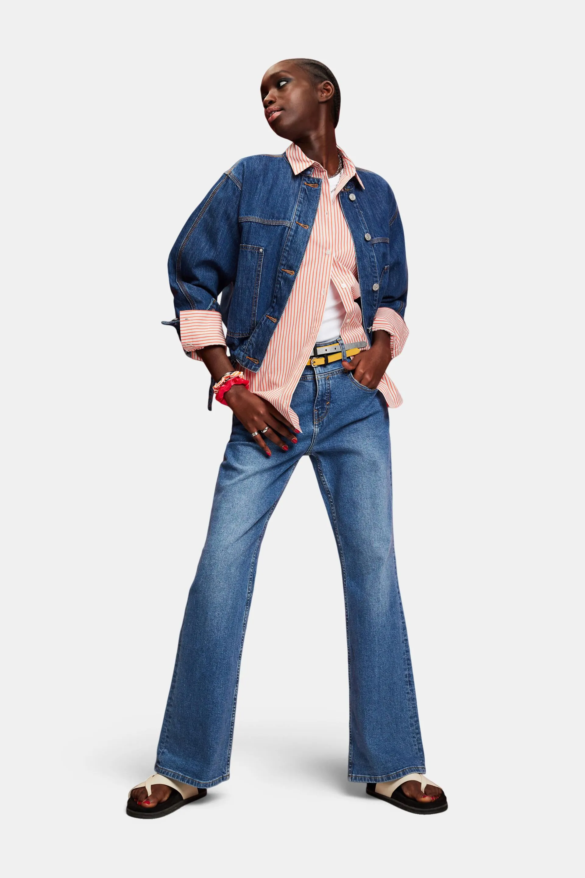 Giacca in denim senza collo con coulisse
