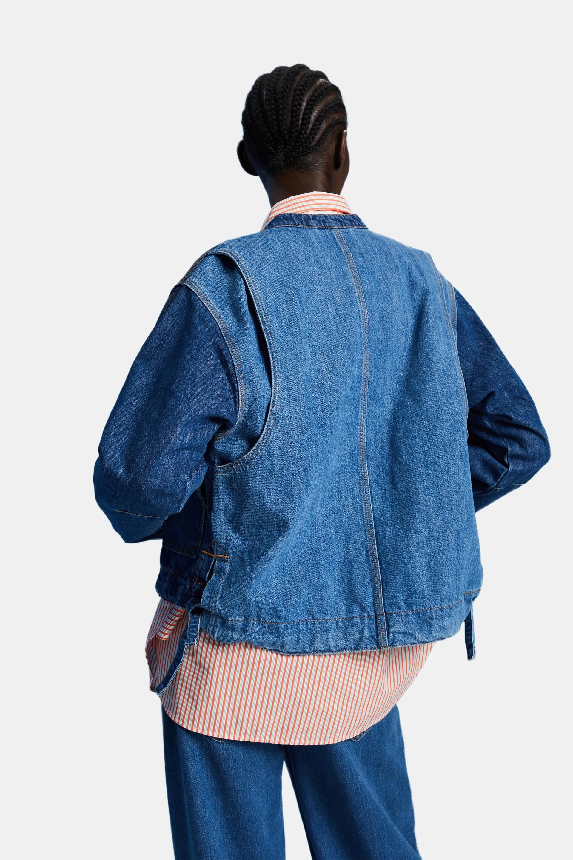 Giacca in denim senza collo con coulisse