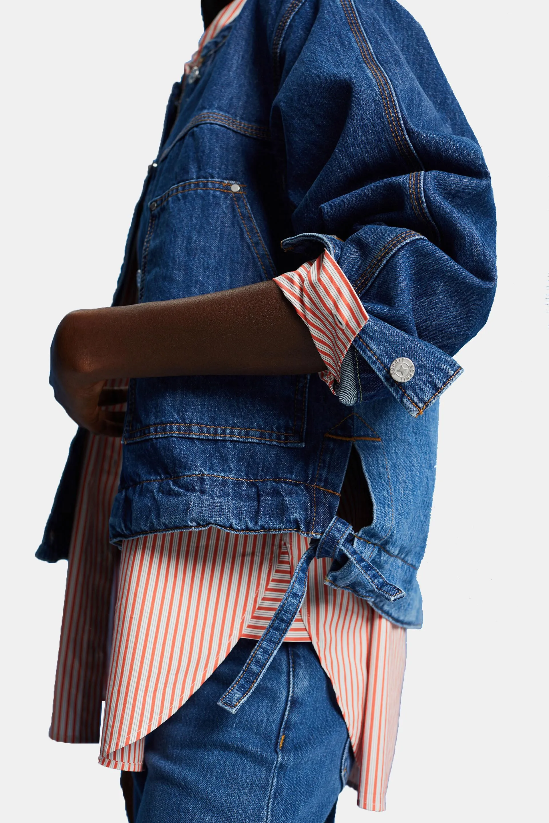 Giacca in denim senza collo con coulisse