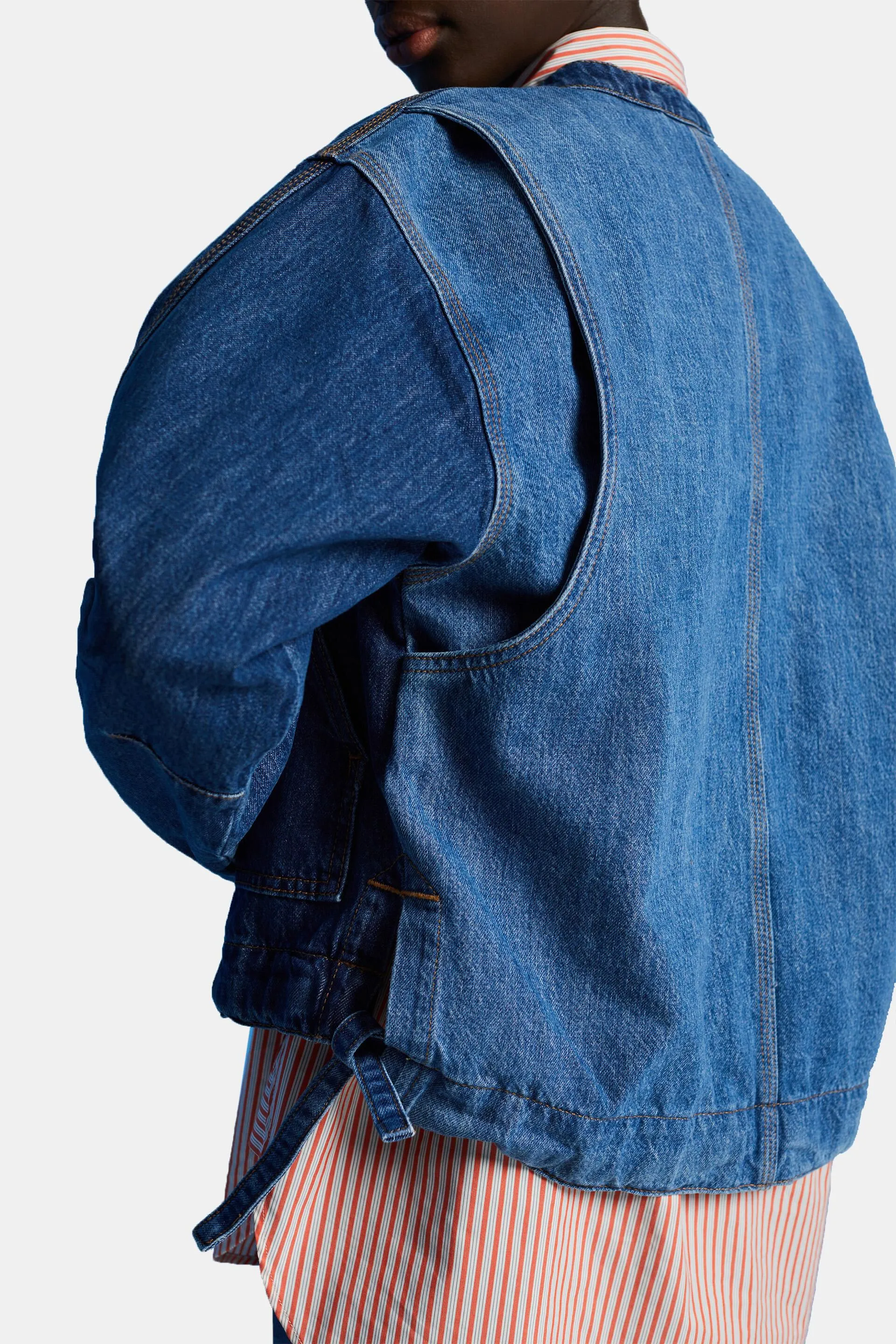 Giacca in denim senza collo con coulisse