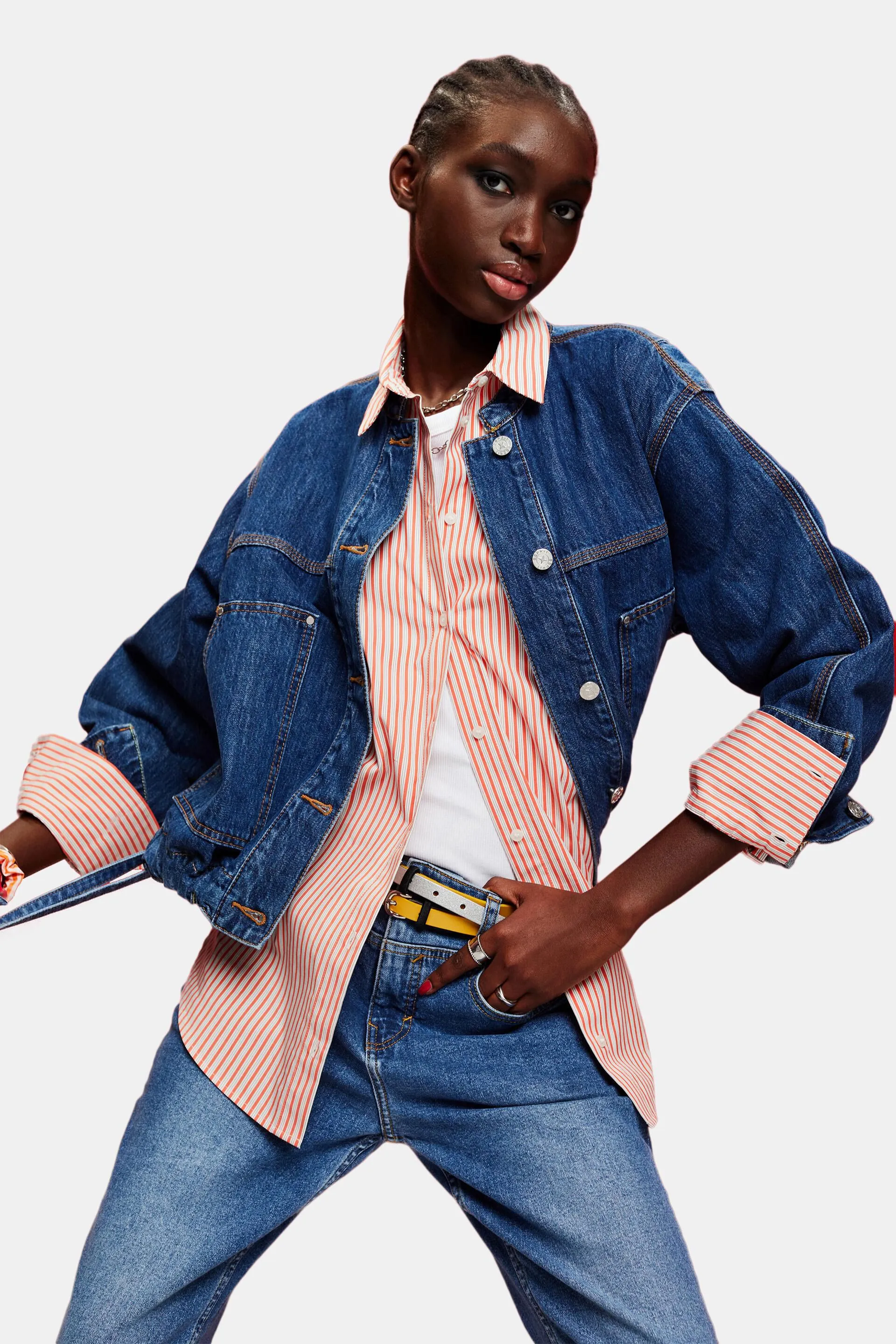 Giacca in denim senza collo con coulisse