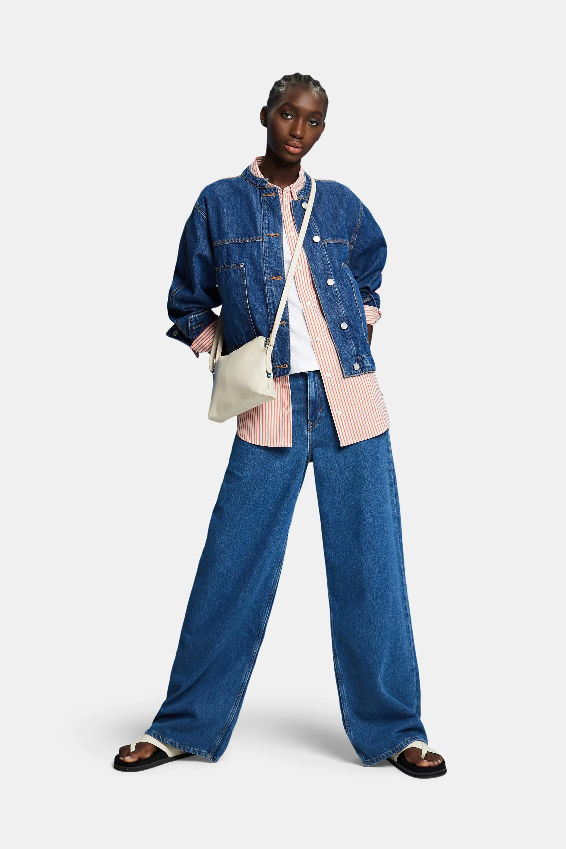 Giacca in denim senza collo con coulisse