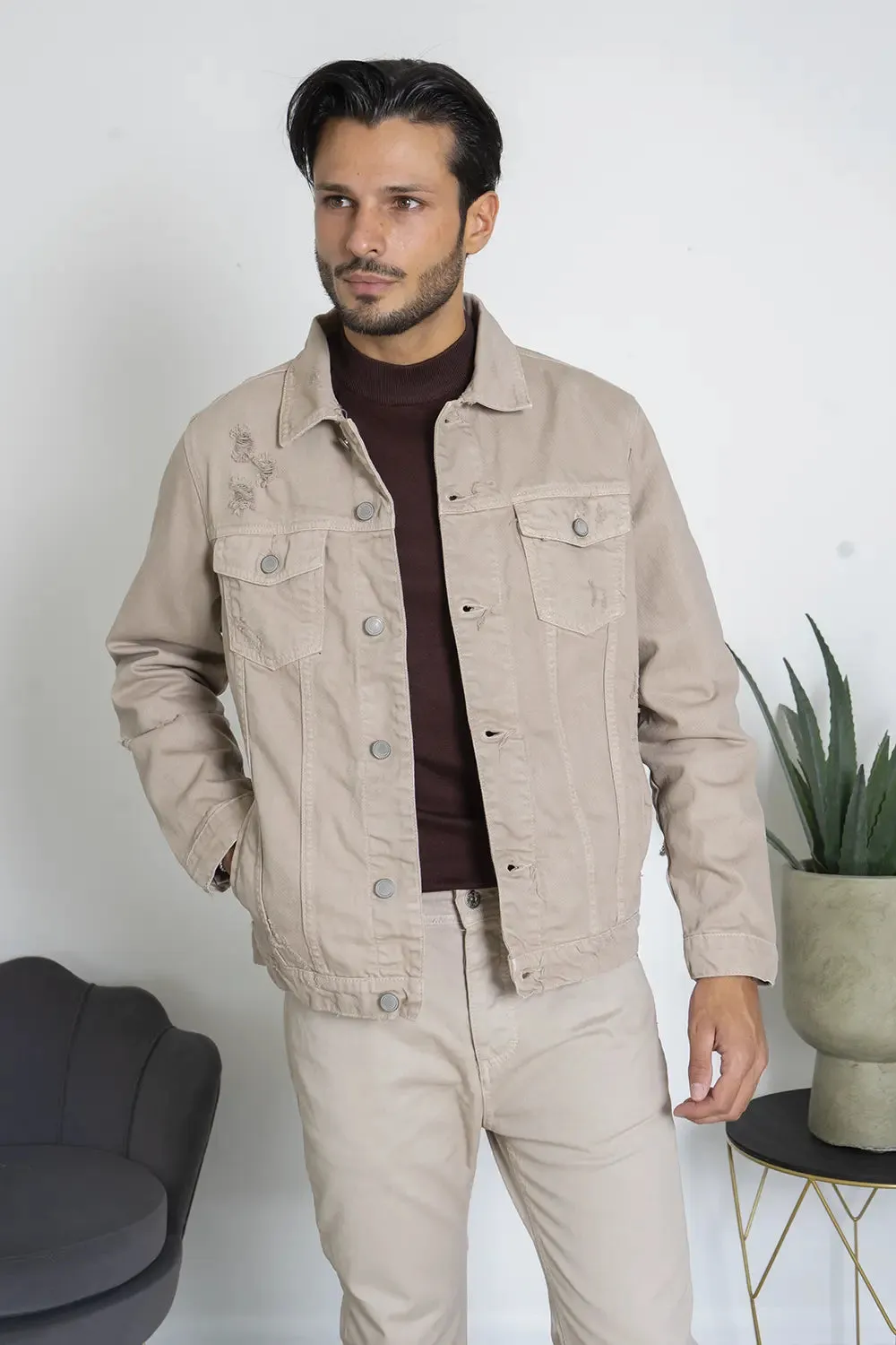 Giacca Jeans Con Abrasioni Tinta Unita Art. Gb165