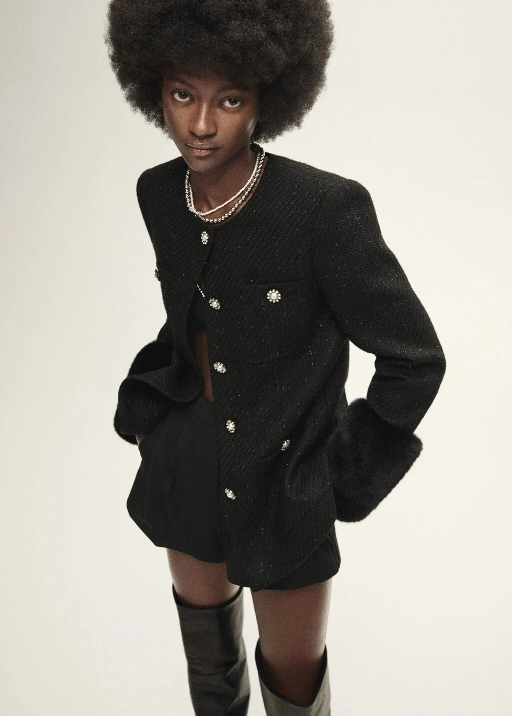 Giacca tweed bottoni gioiello