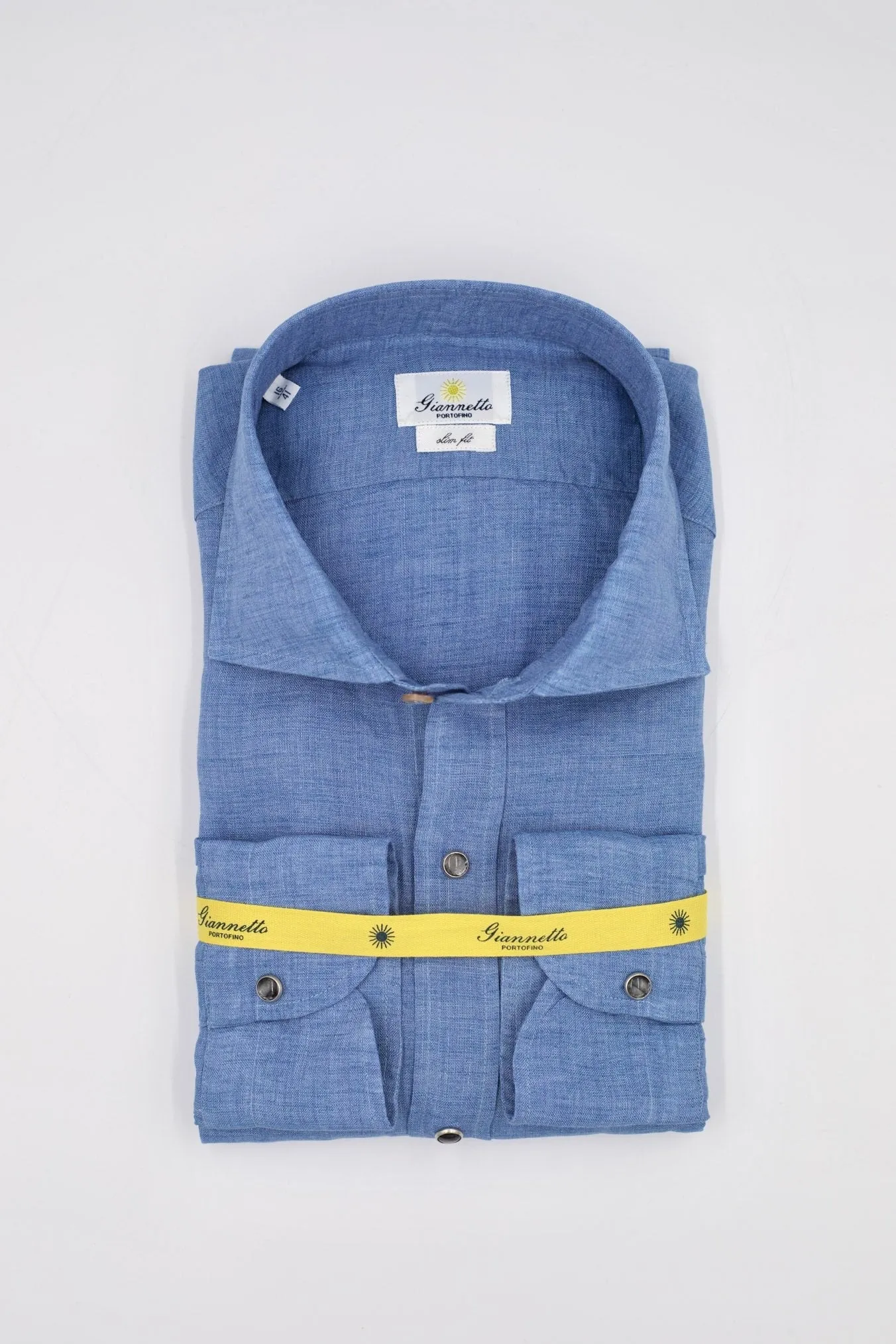 GIANNETTO PORTOFINO Camicia Lino Azzurro SLIM FIT