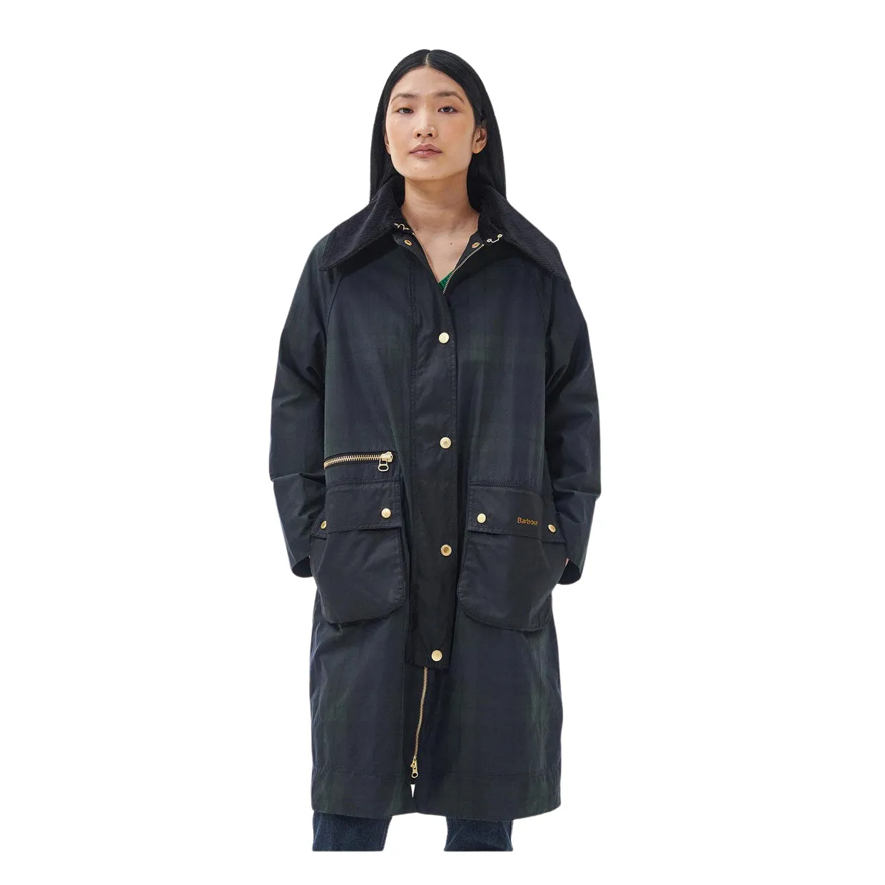 Giubbino Donna Barbour Printed Townfield Wax Blu / Verde