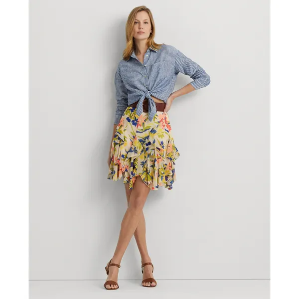 Gonna in georgette a fiori con volant